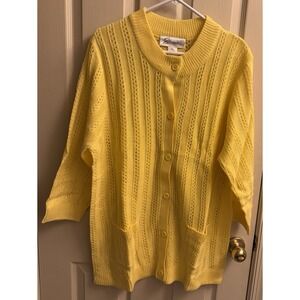 Easy Essentials Pointelle Sweater Womens 1X Cardigan Sweater Yellow New‎